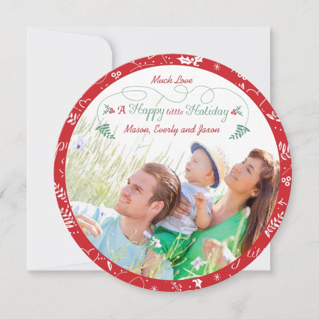 Family Photo A Happy little Holiday Green Red Card (Front)