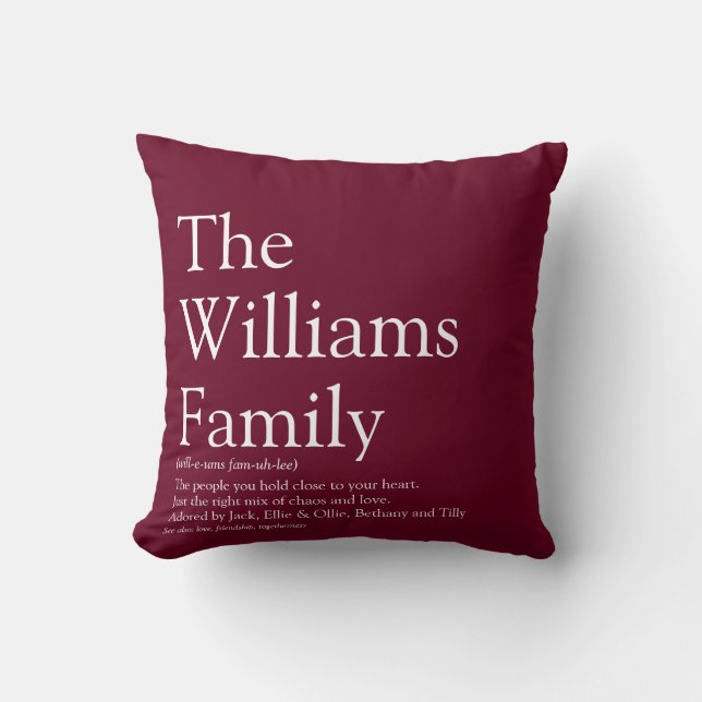 Family Photo and Definition Modern Throw Pillow (Front)
