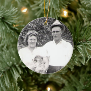 Family Photo and Forget-Me-Not Flower Cluster Ceramic Ornament