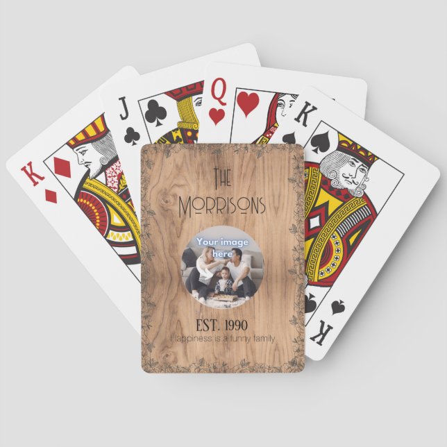 Family Photo and Name | Your Funny Quote | Rustic Poker Cards (Back)