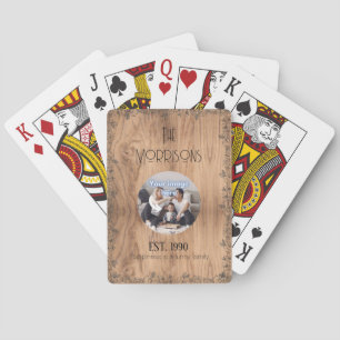 Family Photo and Name Your Funny Quote Rustic Poker Cards