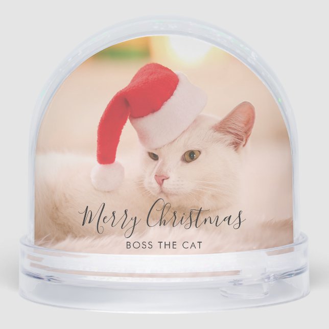 Family Photo and Pet Cat Holidays Custom Snow Globe (Back)
