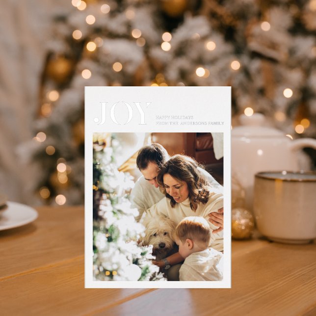 Family Photo And Simple Joy | Happy Holidays Foil Holiday Card (Creator Uploaded)