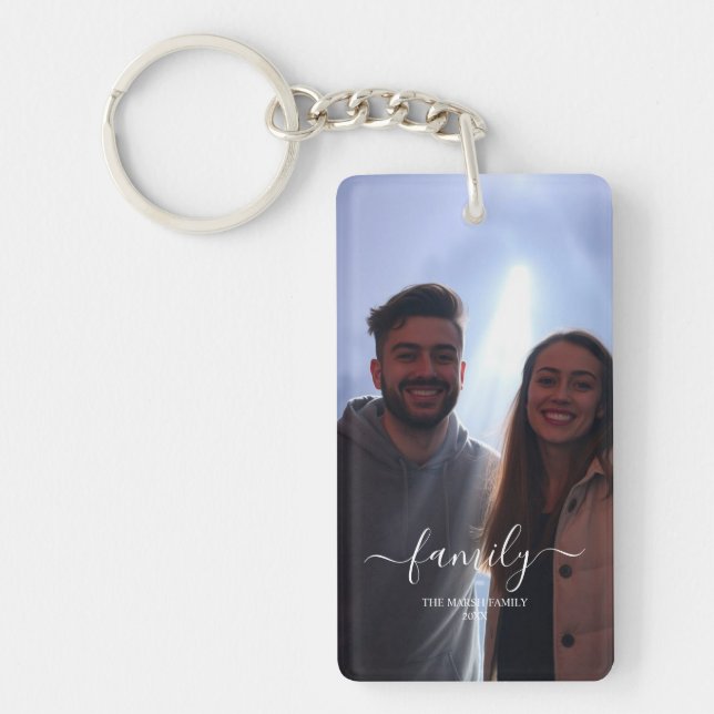 family Photo and Text 2 Photo Collage  Keychain (Front)