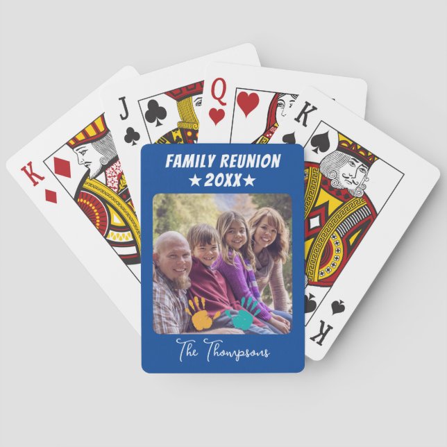 Family Photo Anniversary Kids Handsprint Poker Cards (Back)