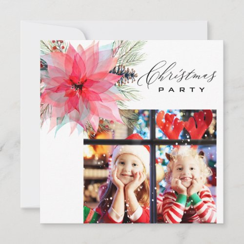  Family PHOTO AP20  Poinsettia Christmas Party Invitation