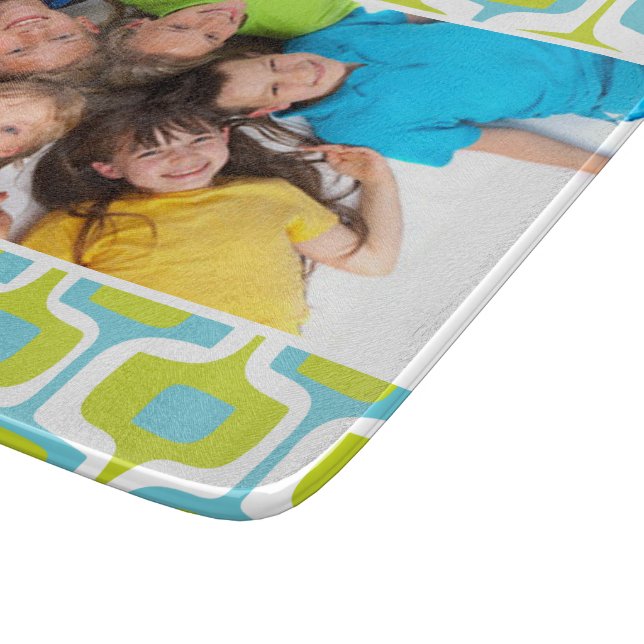 Family Photo Aqua Lime White Mid Century Mod Retro Cutting Board (Corner)