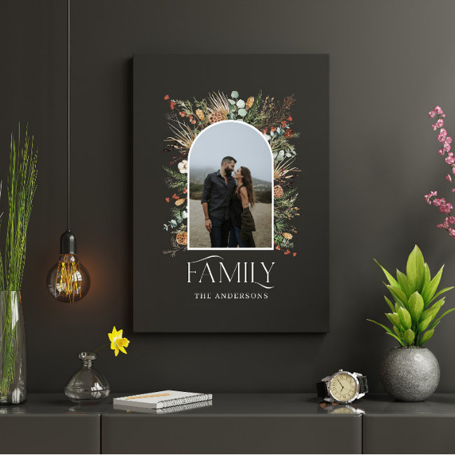 Family photo arch watercolor botanical elegant canvas print