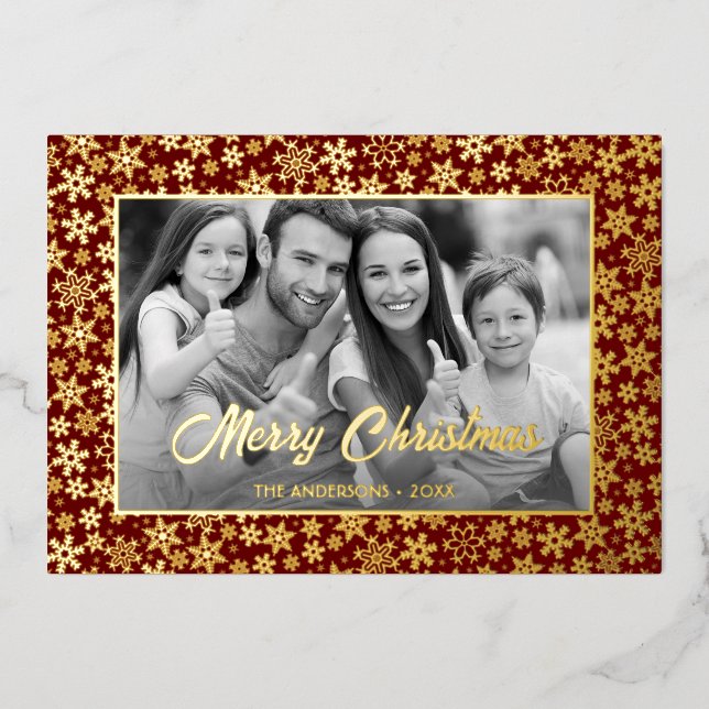Family Photo | Auto Convert pic to Black and White Foil Holiday Card (Front)
