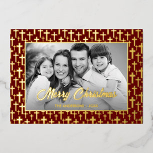 Family Photo Auto Convert pic to Black and White Foil Holiday Card