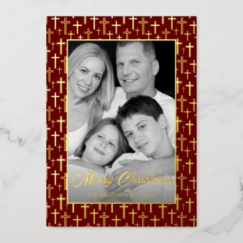 Family Photo  Auto Convert pic to Black and White Foil Holiday Card
