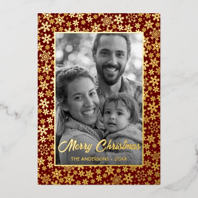 Family Photo | Auto Convert pic to Black and White Foil Holiday Card (Front)