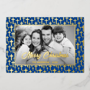 Family Photo Auto Convert pic to Black and White Foil Holiday Card