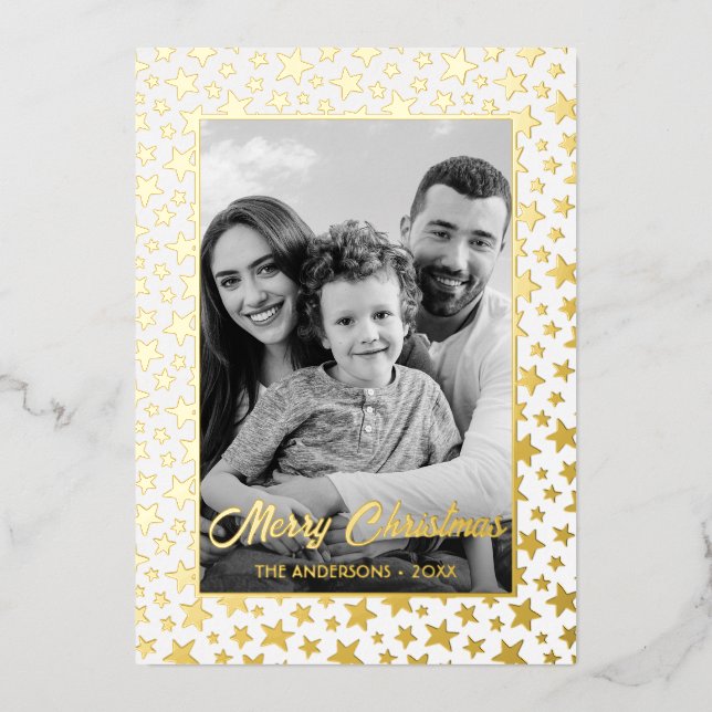 Family Photo | Auto Convert pic to Black and White Foil Holiday Card (Front)