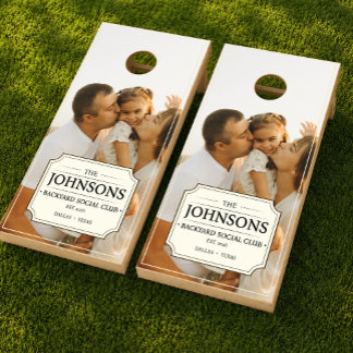 Family Photo Backyard Social Club Cornhole Set