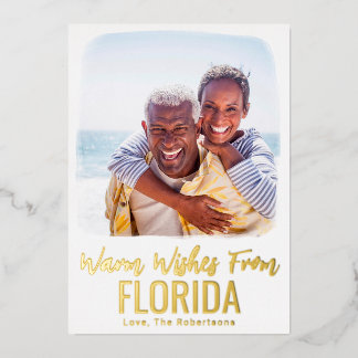 Family Photo Beach Christmas Card Watercolor Foil