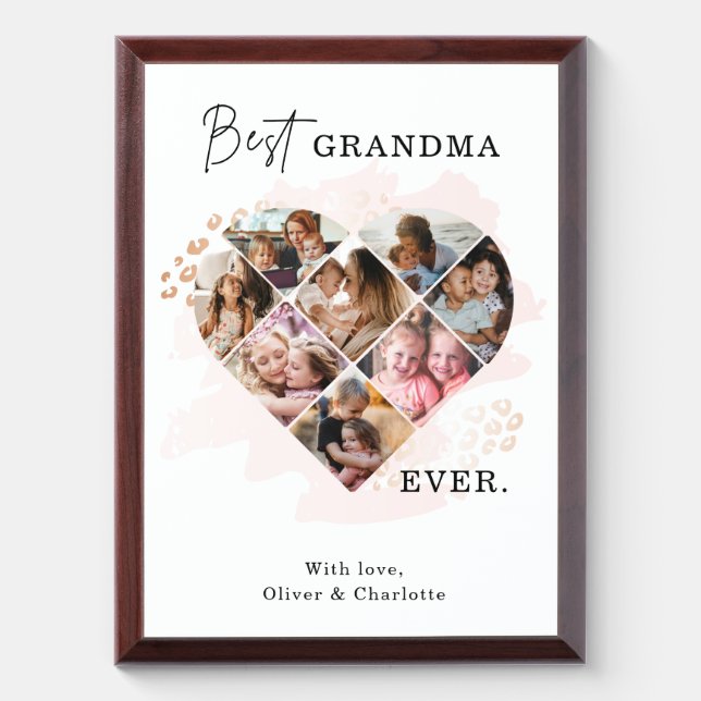 Family Photo Best Grandma Ever Heart Shape 8 Photo Award Plaque (Vertical)