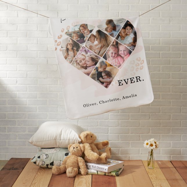 Family Photo Best Grandma Ever Heart Shape 8 Photo Baby Blanket (In Situ)