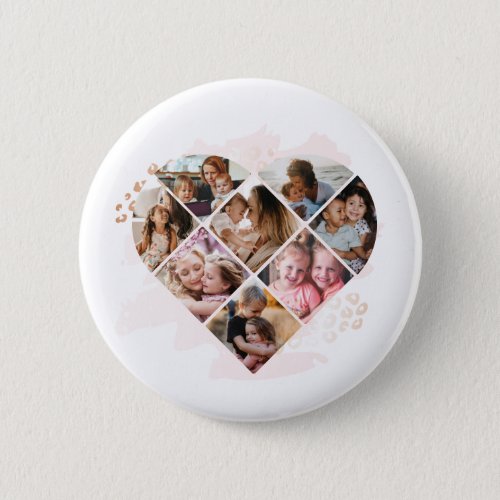 Family Photo Best Grandma Ever Heart Shape 8 Photo Button