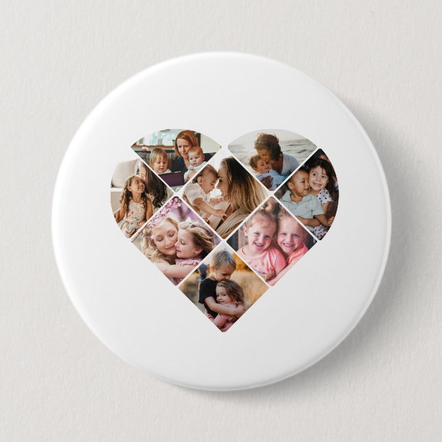 Family Photo Best Grandma Ever Heart Shape 8 Photo Button (Front)