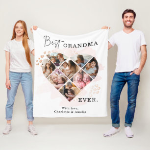 Family Photo Best Grandma Ever Heart Shape 8 Photo Fleece Blanket