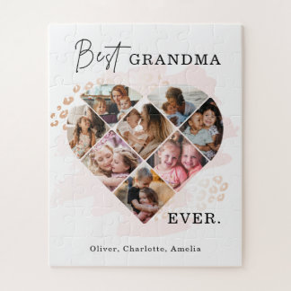 Family Photo Best Grandma Ever Heart Shape 8 Photo Jigsaw Puzzle