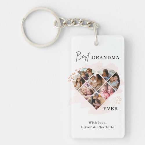 Family Photo Best Grandma Ever Heart Shape 8 Photo Keychain