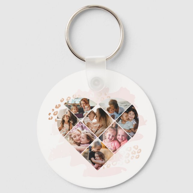 Family Photo Best Grandma Ever Heart Shape 8 Photo Keychain (Front)