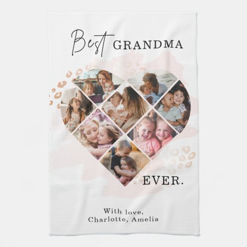 Family Photo Best Grandma Ever Heart Shape 8 Photo Kitchen Towel