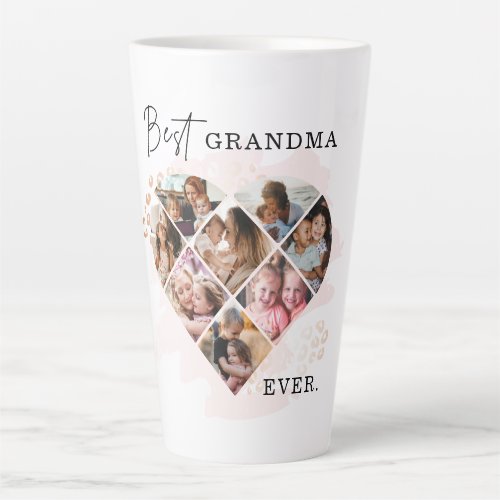 Family Photo Best Grandma Ever Heart Shape 8 Photo Latte Mug