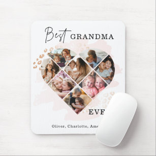 Family Photo Best Grandma Ever Heart Shape 8 Photo Mouse Pad