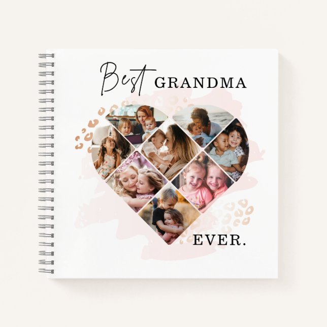 Family Photo Best Grandma Ever Heart Shape 8 Photo Notebook (Front)