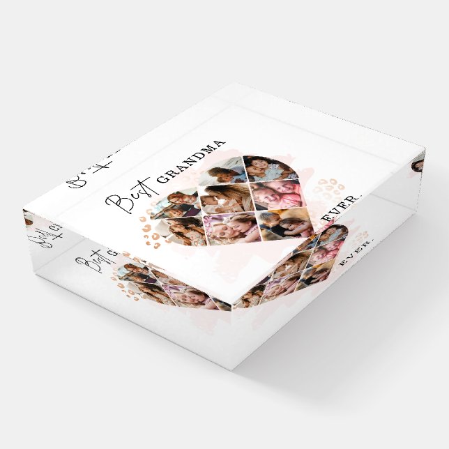 Family Photo Best Grandma Ever Heart Shape 8 Photo Paperweight (Angled)