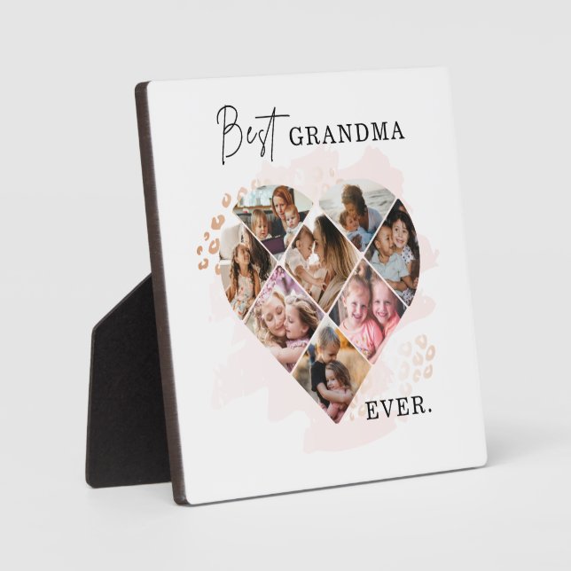 Family Photo Best Grandma Ever Heart Shape 8 Photo Plaque (Front)