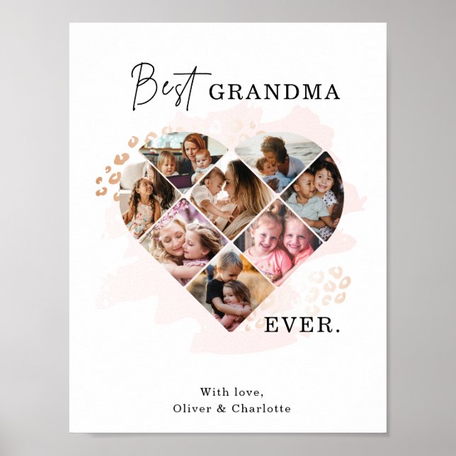 Family Photo Best Grandma Ever Heart Shape 8 Photo Poster (Front)