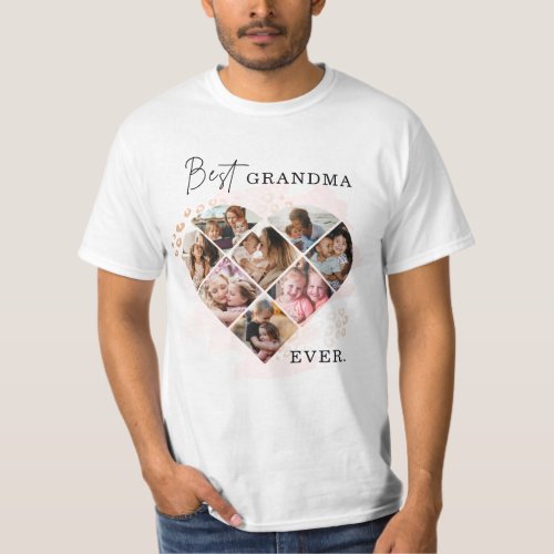 Family Photo Best Grandma Ever Heart Shape 8 Photo T_Shirt