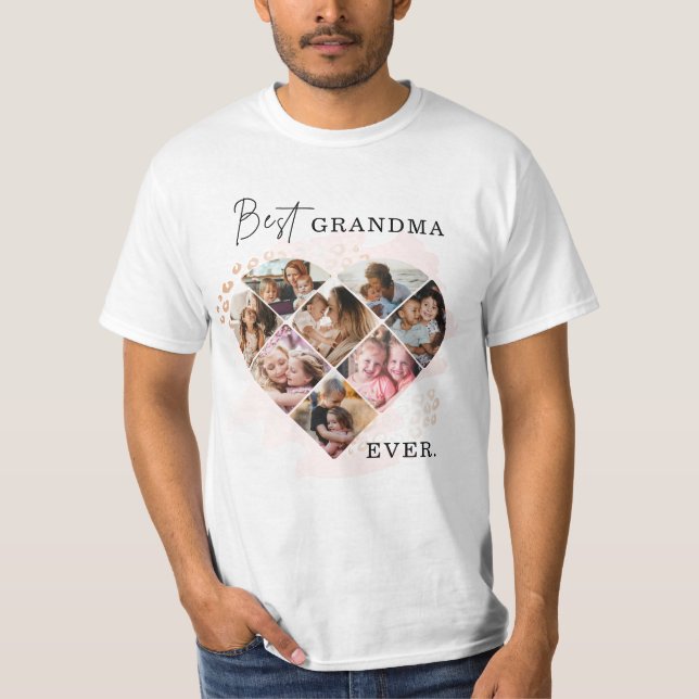 Family Photo Best Grandma Ever Heart Shape 8 Photo T-Shirt (Front)