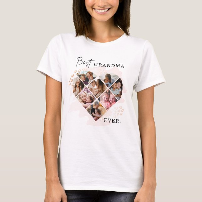 Family Photo Best Grandma Ever Heart Shape 8 Photo T-Shirt (Front)