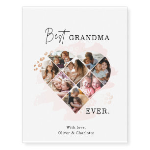 Family Photo Best Grandma Ever Heart Shape 8 Photo Temporary Tattoos