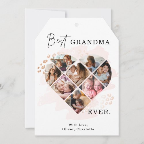 Family Photo Best Grandma Ever Heart Shape 8 Photo Thank You Card