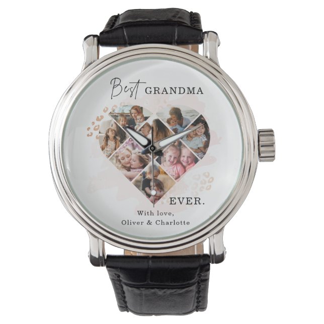 Family Photo Best Grandma Ever Heart Shape 8 Photo Watch (Front)
