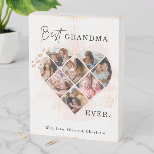 Family Photo Best Grandma Ever Heart Shape 8 Photo Wooden Box Sign
