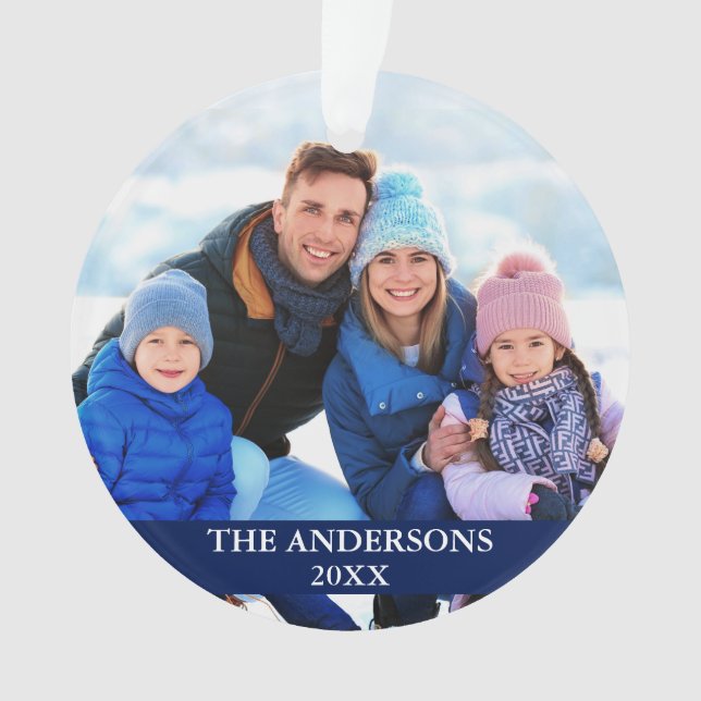 Family Photo Blue Ornament (Front)