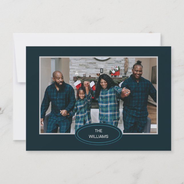 Family Photo Blue Pajamas Framed Christmas Card (Front)