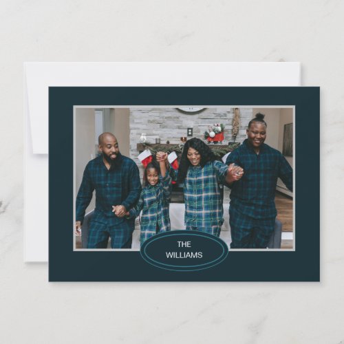 Family Photo Blue Pajamas Framed Christmas Card