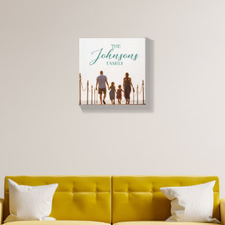 Family Photo Blue Personalized Family Name Canvas Photo Tile