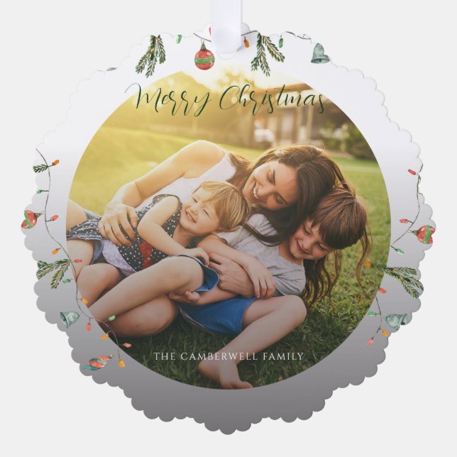 Family Photo Boho Christmas Holiday Festive Ornament Card (Front)
