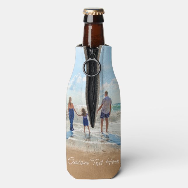 Family Photo Bottle Cooler Personalized Text (Bottle Back)