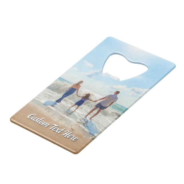 Family Photo Bottle Opener Personalized Text  (Front Angled)