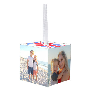 Family Photo British Union Jack PERSONALIZE Cube Ornament